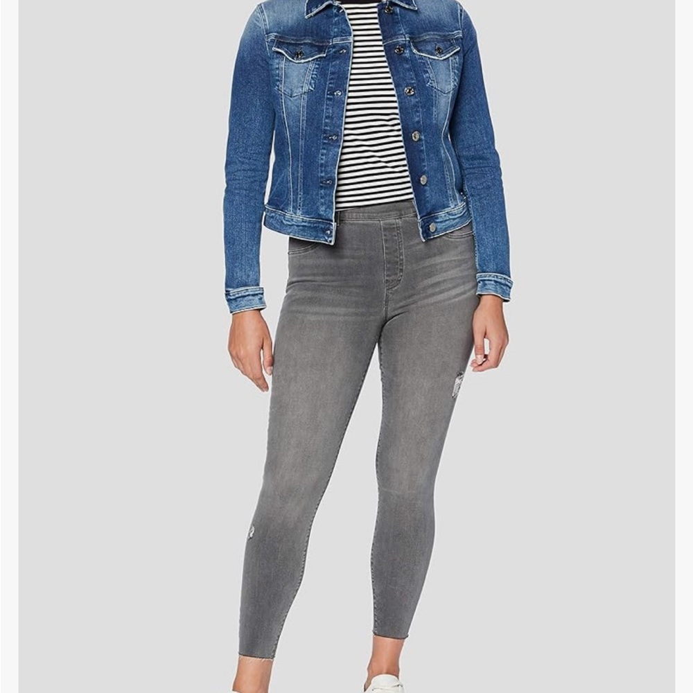 SPANX Gray High-Rise Skinny Jeggings with Light Distress